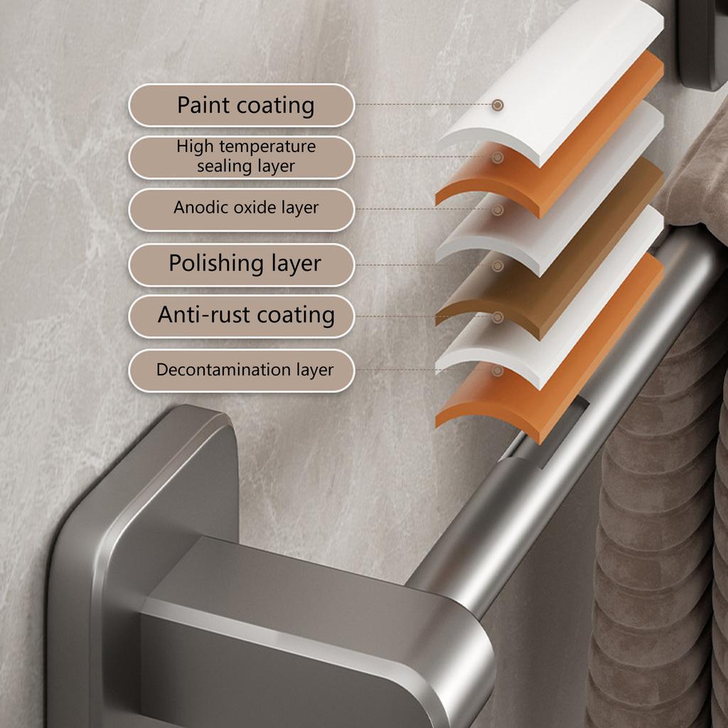 Self-Adhesive Bathroom Towel Storage Rack Wall Mounted Towel Bar Rail Organizers Hanging Towel Holder Easy Installation