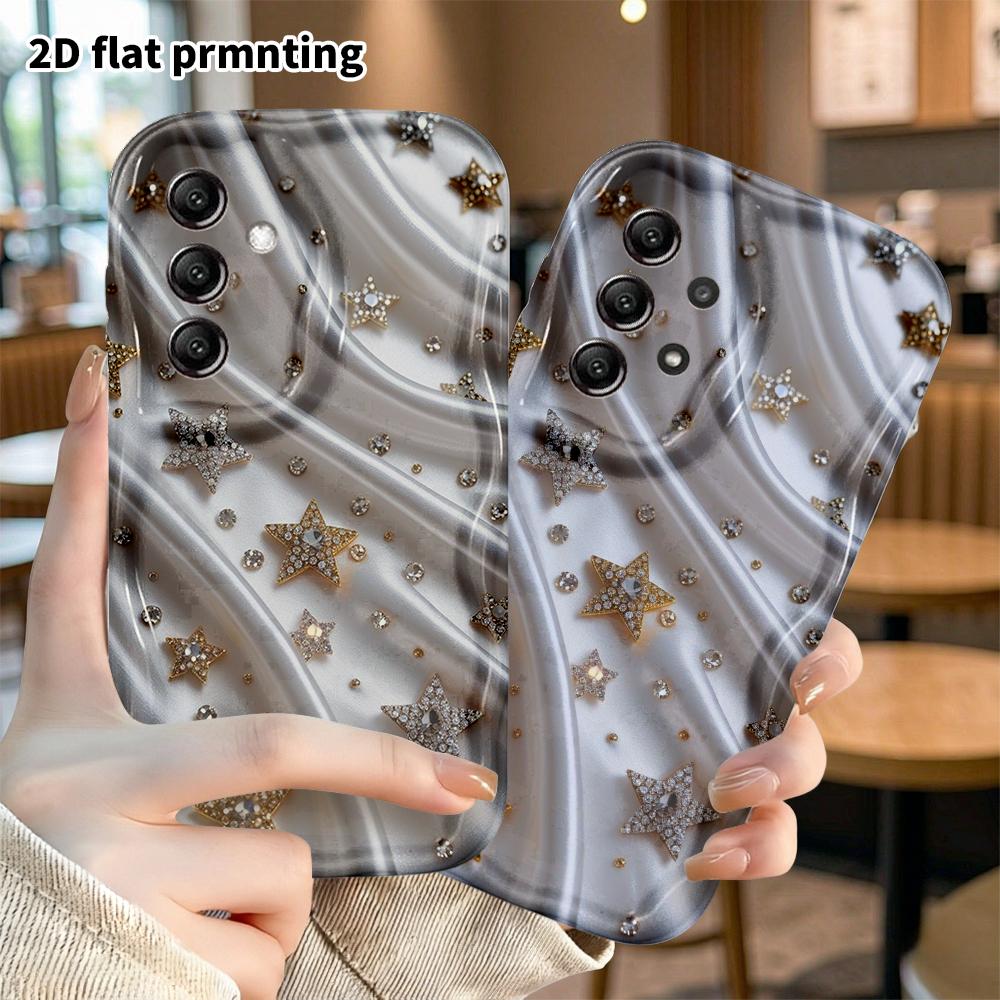 Phone Case: 2D Flat Samsung Galaxy A34 A35 M05 M06 S20 S22 S21 FE Plus 5G Case, Gold & Silver Diamond Stars, Christmas Halloween Gifts