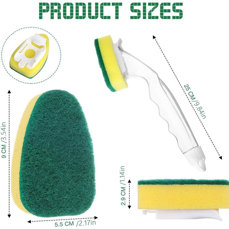 Refillable Dish Scrubber - Detergent Dispensing Sponge Brush with Long Handle for Pots and Pans