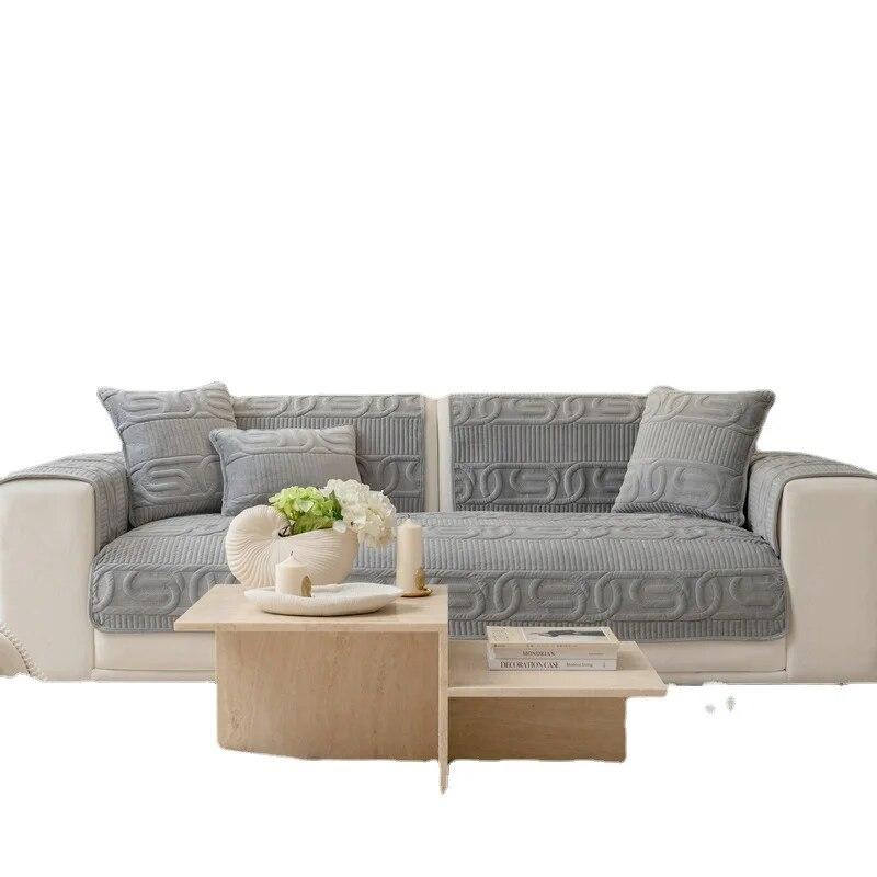 Solid Color Plush Embroidery Sofa Cushion New Sofa Cushion Plush Cushion Non-slip Sofa Cover Cloth Back Cover