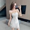 Sexy celebrity low-cut pleated flower splicing sleeveless suspender skirt sexy temperament backless ruffle edge slim skirt