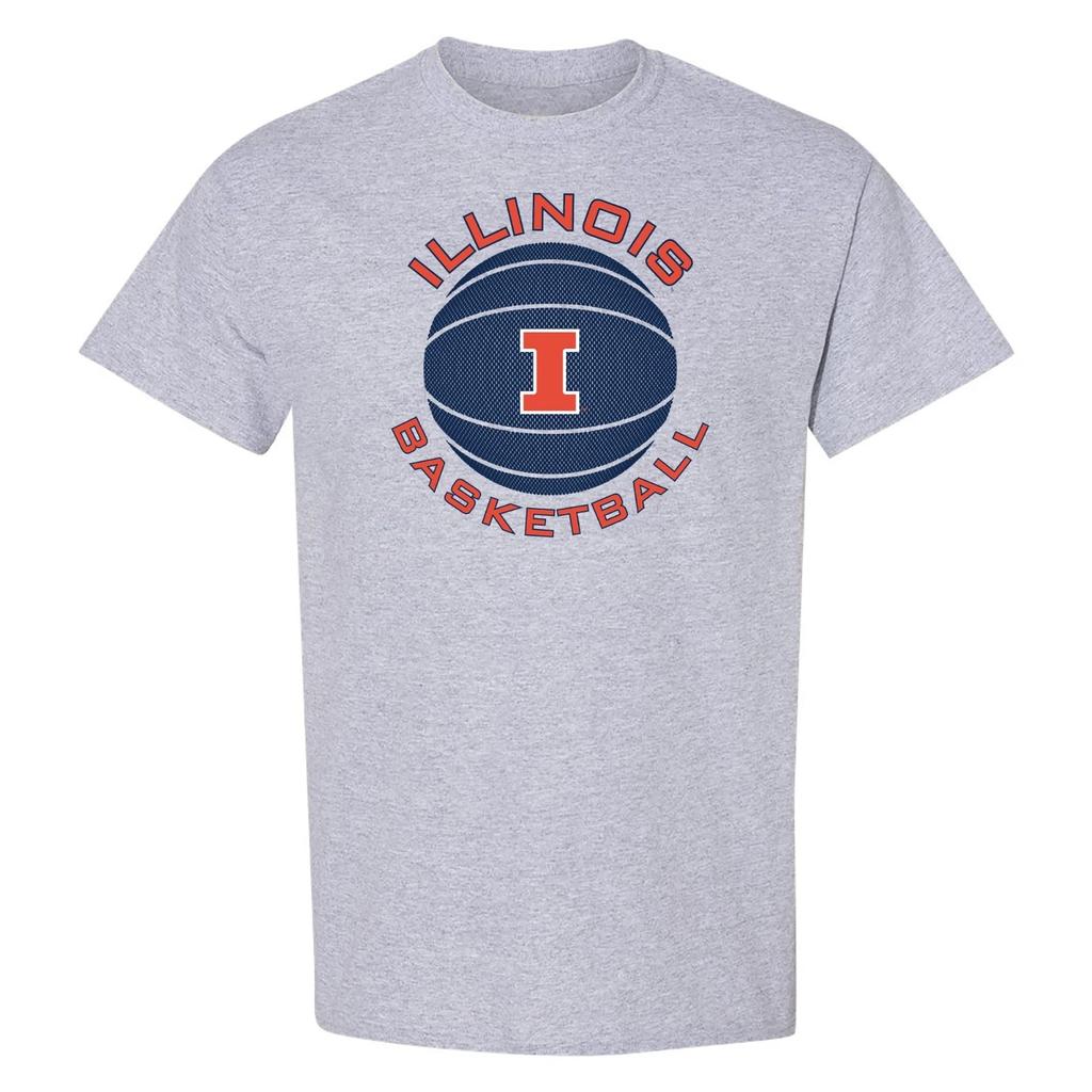 Illinois Fighting Illini Basketball Circle Logo T Shirt - Sport Grey