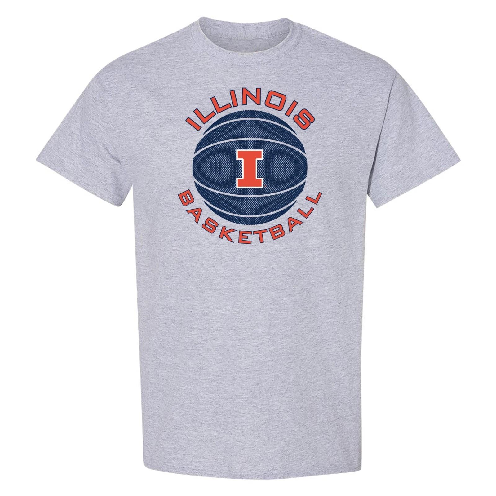 Illinois Fighting Illini Basketball Circle Logo T Shirt - Sport Grey 3XL
