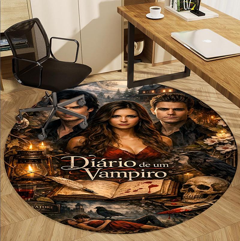 The Vampire Diaries Pattern Round Rug, Indoor/Outdoor Mat, for Picnic, Gameroom, Bedroom, Office, Living Room, Home Decor Carpet, Birthday Gift