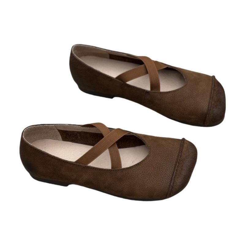 Genuine Leather Women's Shoes Flat Cross-strap Mary Jane Soft Leather Single Shoes