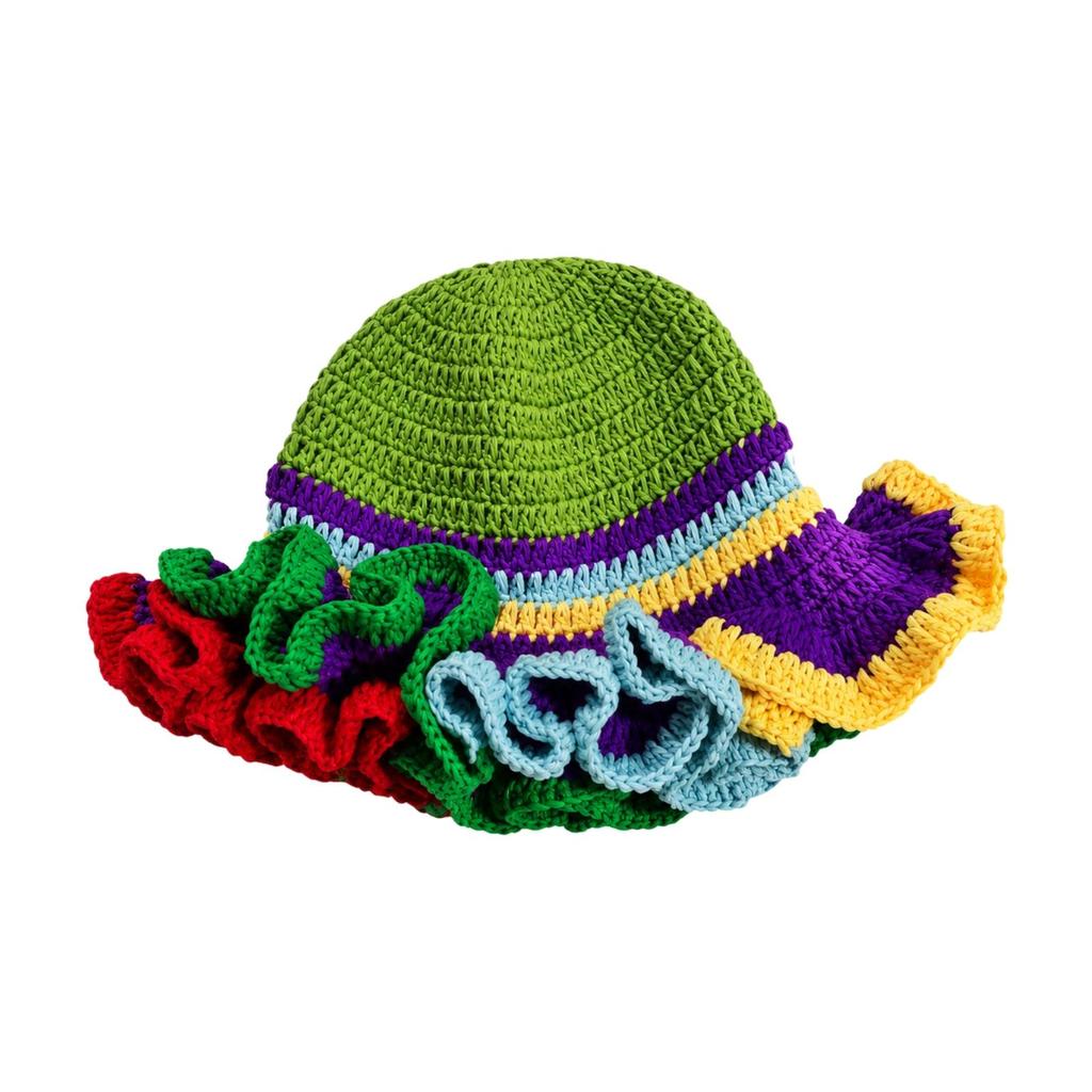 LoopKnit Hat with Ruffled Brim Universal Fit Knitted Yarn Warm for Autumn and Winter Outfits,