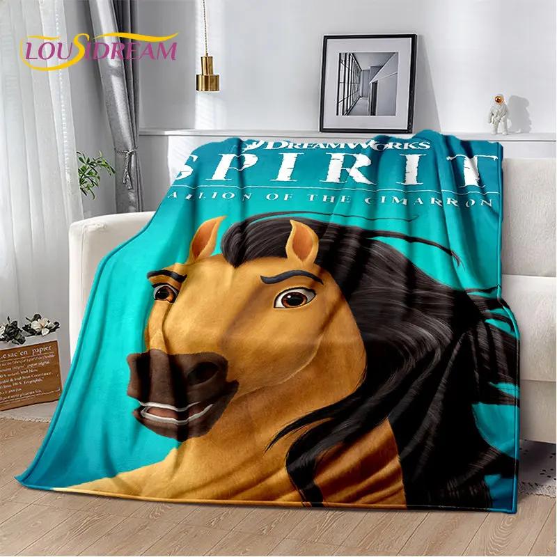 Spirit Riding Free Cartoon Horses Plush Flannel Throw Blanket for Bedroom Living Room Sofa Picnic Cover 40x50in