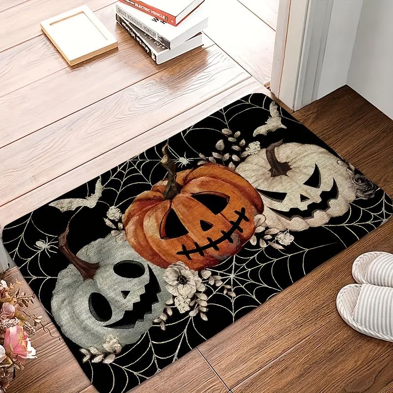 Halloween Welcome Mat Flannel Material Color Pumpkin and Spider Web Suitable for Door Living Room Bedroom Corridor Home Decor