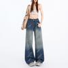 Spring Summer Gradient Color Rhinestone High Waist Relaxed Wide Leg Straight Slim Trendy Denim Casual Pants Female Casual Oversize Denim Trousers