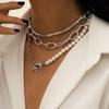 Simple and Fashionable Temperament Round Bead Chain Necklace, Retro Baroque Imitation Pearl Geometric Necklace