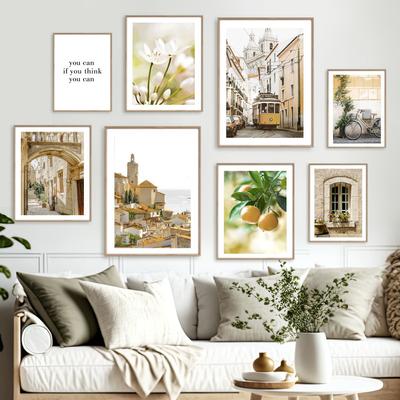 Spanische Stadt Straßenbahn Fahrrad Orange Wildflower Wand Kunst Leinwand Malerei Nordic Poster Und Drucke Wand Bilder Für Wohnzimmer Dekor