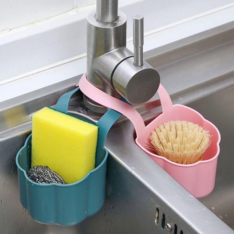 

Kitchen Sink Drain Rack Soap Sponge Holder Hanging Storage Basket for Bathroom Adjustable Faucet Holder Kitchen Accessories синій