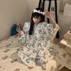 Women's Sweet Pure Cotton Pajama Set - Round Neck, Long Sleeve, Long Pants, Comfortable Home Wear for Spring & Autumn