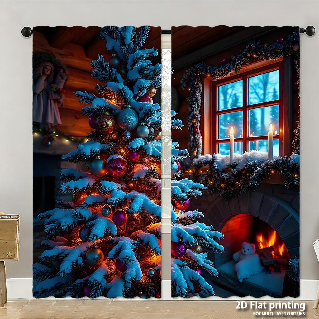 Piece Set High Definition Digital Printed Curtainschristmas Pinecones Redberries Greenbranches Nature Style Seamless Patter Curtains Made Of Polyester