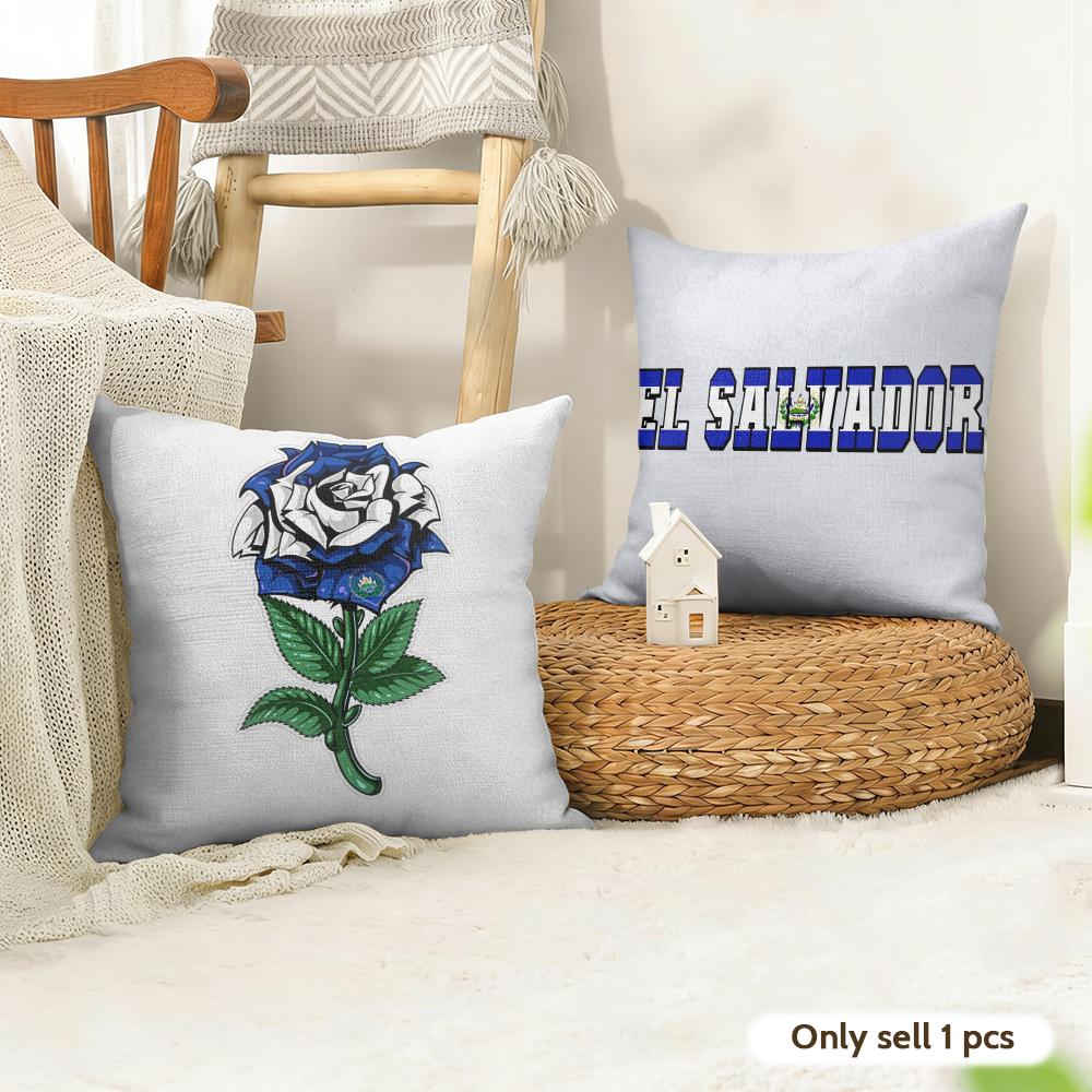 El SSalvador Flag Cushion Cover Natural Linen Organic Fabric DoubleSided Printing Couch Pillow Covers Home Decor