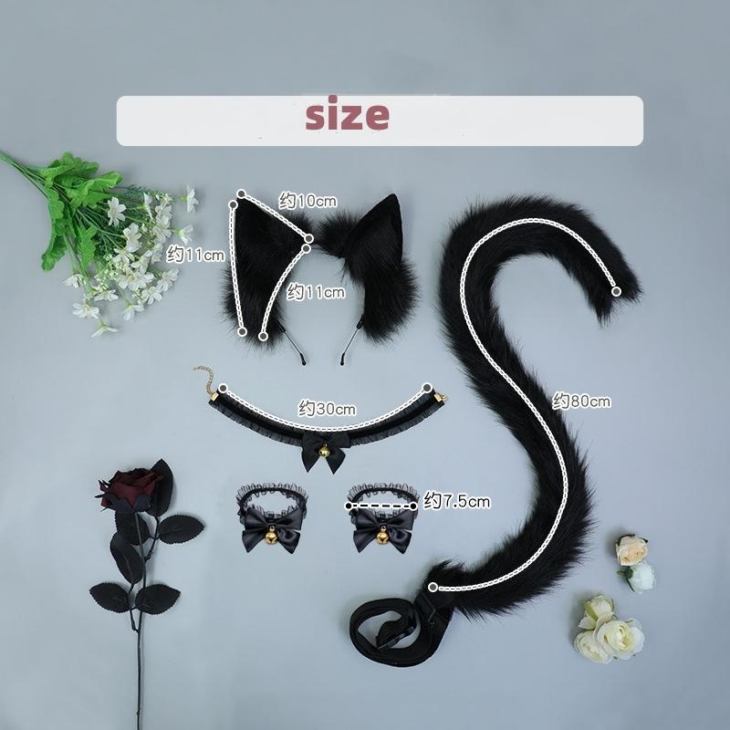 5 Stück Sexuelles Simulations-Tierohren-Set mit süßem Schwanz, Spitze, Handglöckchen, Halsglöckchen, Auf Lager, Plüsch-Cosplay-Requisiten, Kopfschmuck, Haarschmuck