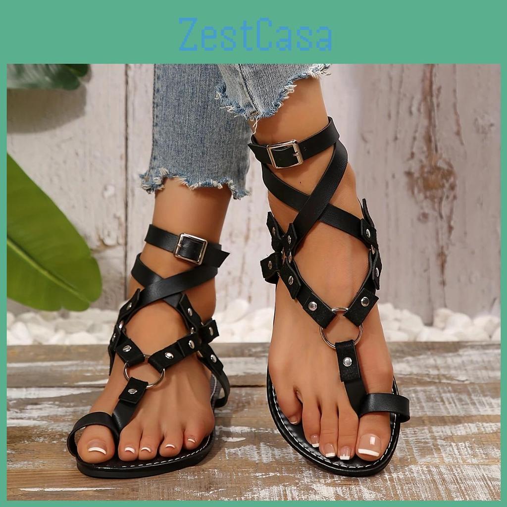 Womens Lightweight Summer Sandals Black Crossstrap Flat Sandals Comfortable And Casual Vacation Beach Shoes