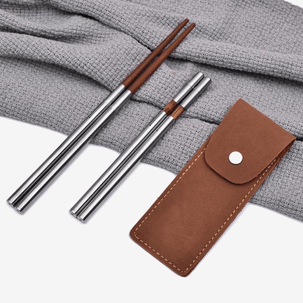 Bacchette Pieghevoli con Custodia Portaoggetti Facili da Trasportare Bacchette Smontabili Posate Pratiche per Cenare all'Aperto