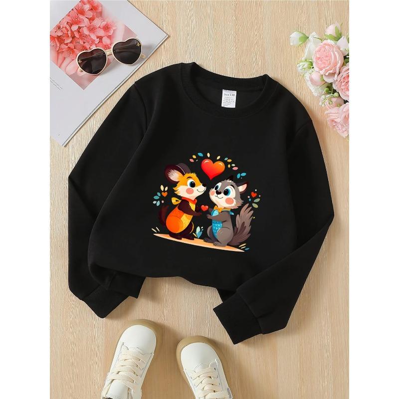 Unisex Crewneck Sweatshirt - Cute Animals Love Heart Pattern Print Machine Washable, Spring And Autumn,Sportswear And Casual Wear,Soft And Comfortable