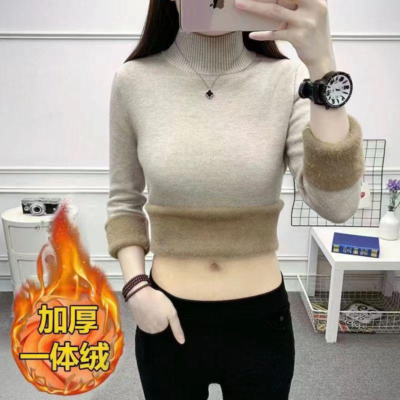 

Высококачественный интегрированный флисовый свитер женский зимний флисовый утолщенный новый полувысокий воротник теплый универсальный базовый топ drive DNU One size