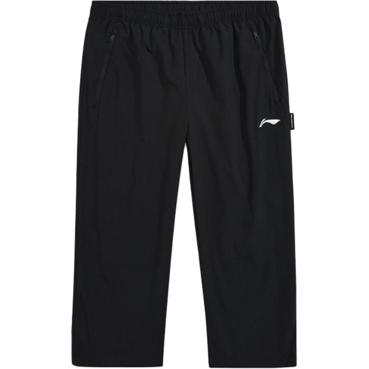 

Штаны Li Ning Badminton Series, однотонные, со средней талией, дышащие, свободные, удобные, универсальные, три четверти, повседневные, мужские, черные AKQU427-1