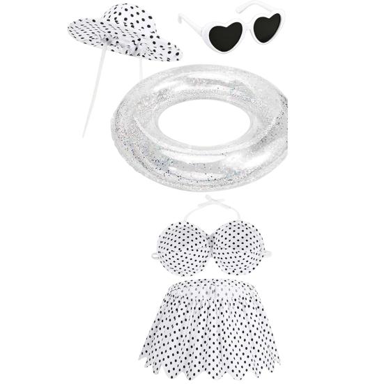 Bikini Porch Goose Outfits, Porch Goose Summer Outfits, Swimsuit with Hat Sunglasses & Swim Ring, Fit 23'' Lawn Goose Statue for Summer Outdoor Garden