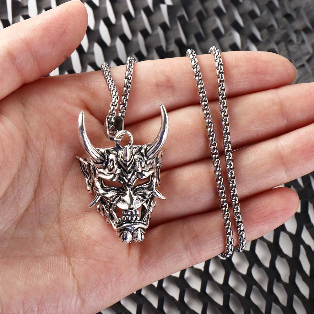 Retro Hiphop Dark Exaggerate Vintage Cool Ox Head Choker Man Necklace Wheat Chain Clavicle Chain