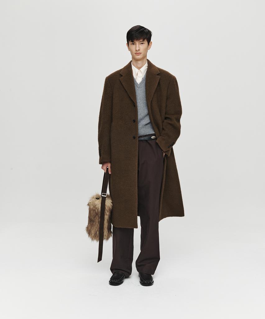 Heute Alpaca Long Single Coat (Khaki Brown)