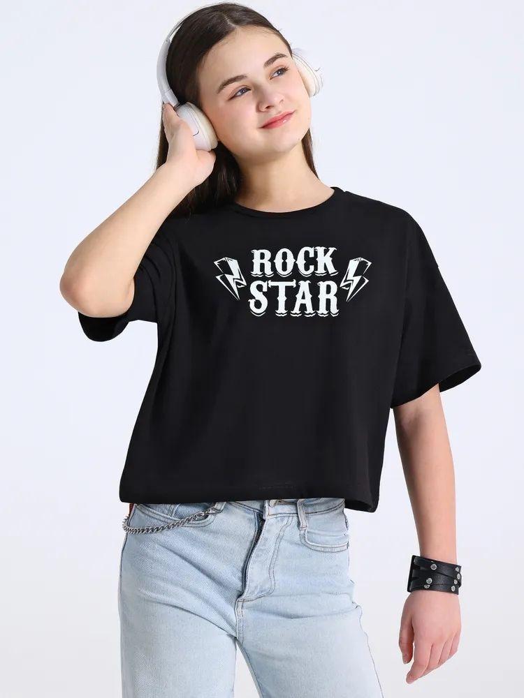 Children s Trendy Letter Print Short Sleeve Cotton Top 130cm