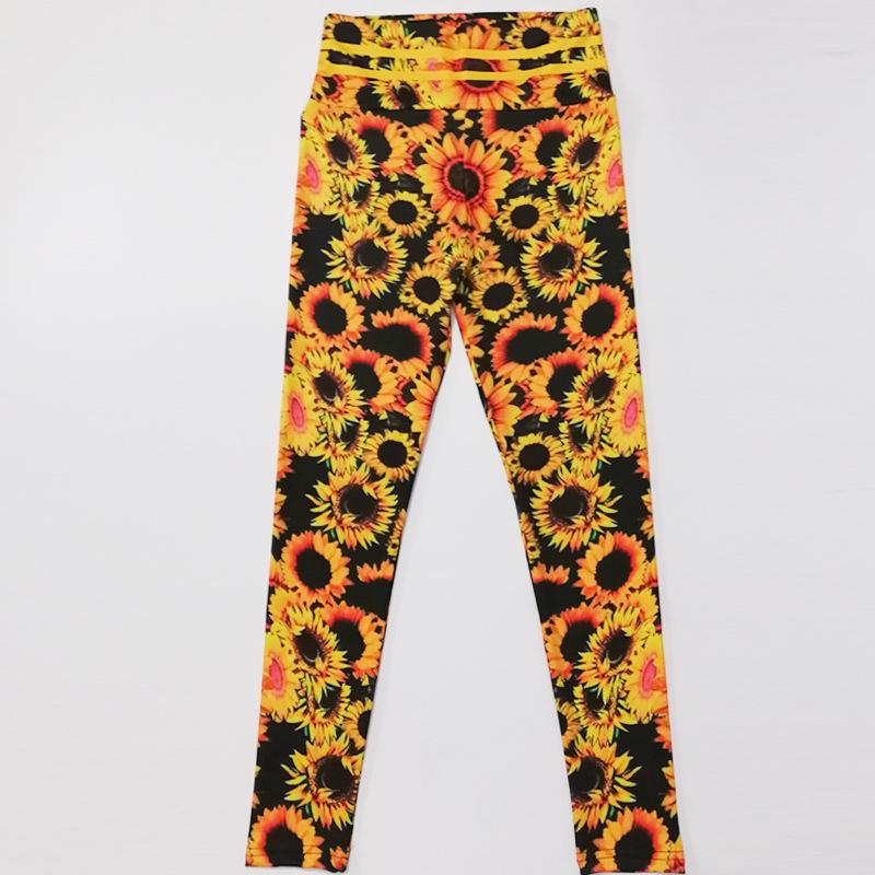 Sunflower digital print slim fit high waist sports yoga pants leggings with tight height and elasticity