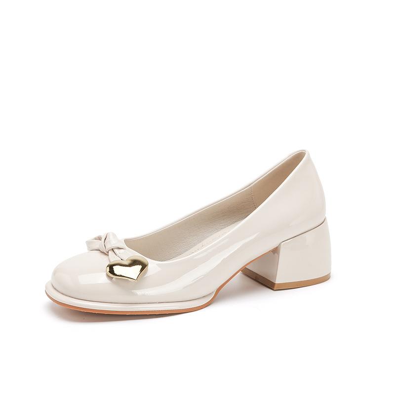 Bow thick heel single shoes women's skirt shopping casual women's shoes Mary Jane single shoes women