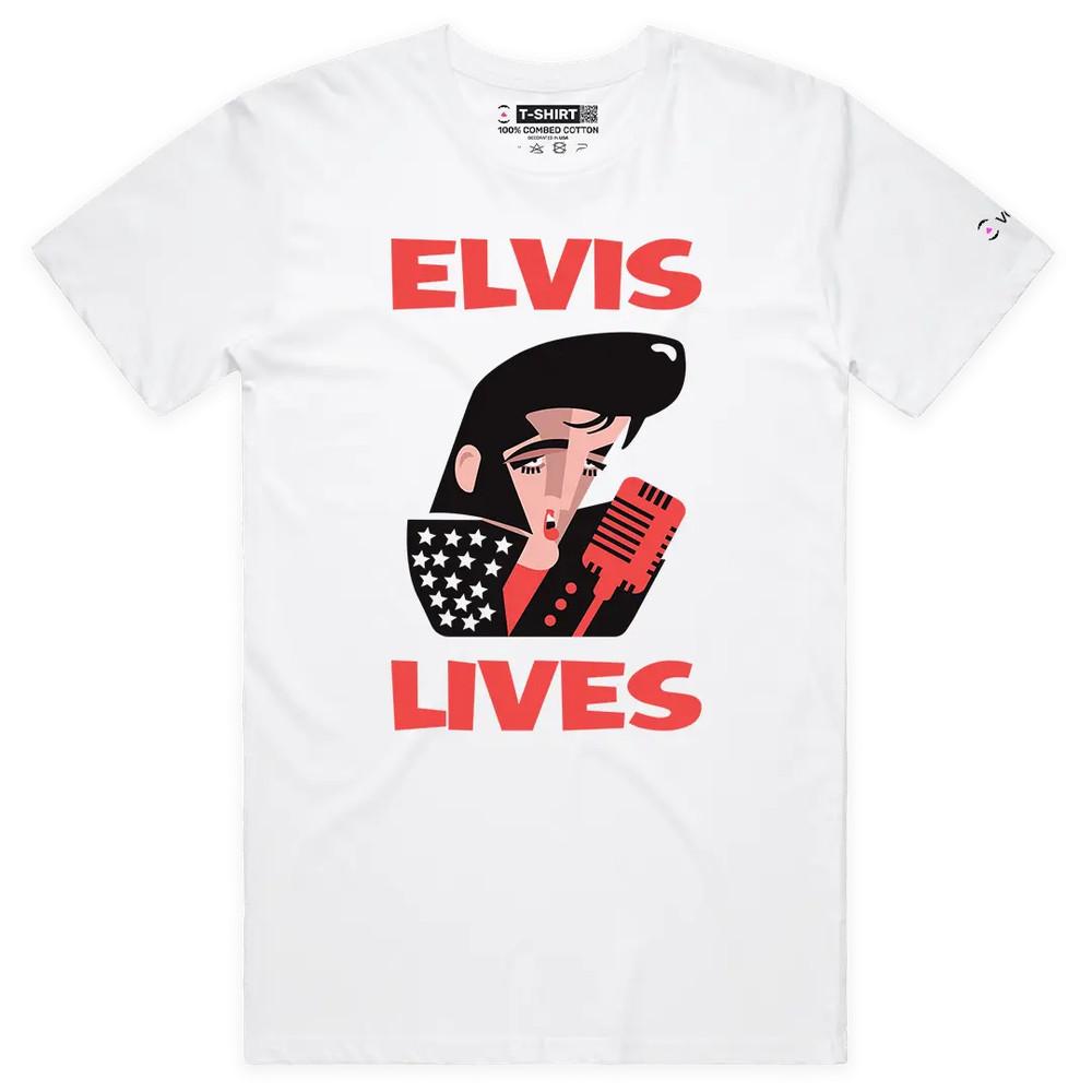 VOICEART Elvis Lives Music Icon Funny Graphic T-Shirt with Premium Design S
