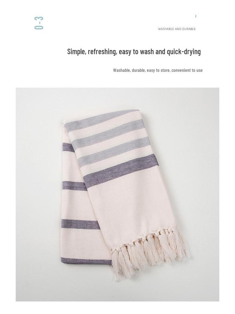 Extra Large Striped Tassel Turkish Bath & Beach Towel Shawl