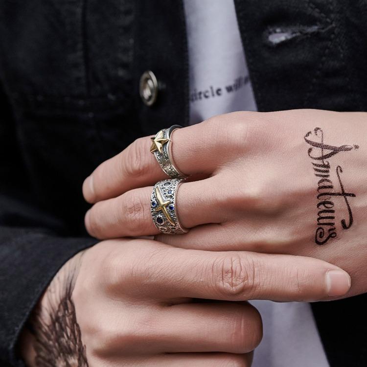 Men's Retro Five-Pointed Star Ring - Trendy European American Style