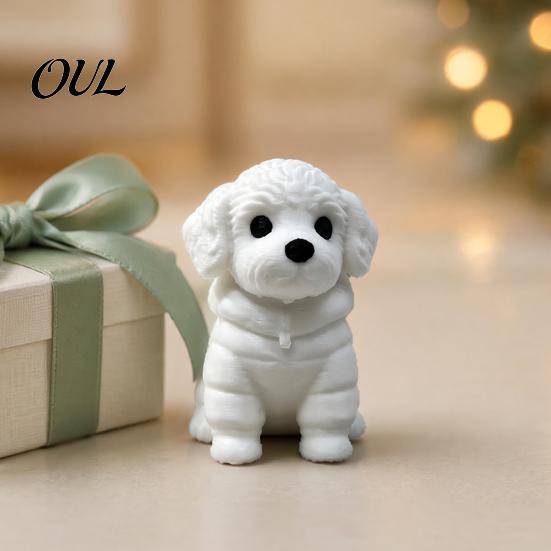 Sitzender Hund Ornament 3D Gedruckte Figur, Mini Weiße Statue für Schreibtisch Moderne Dekoration, Tierform Home Office Bücherregal Welpe Dekorative Skulptur