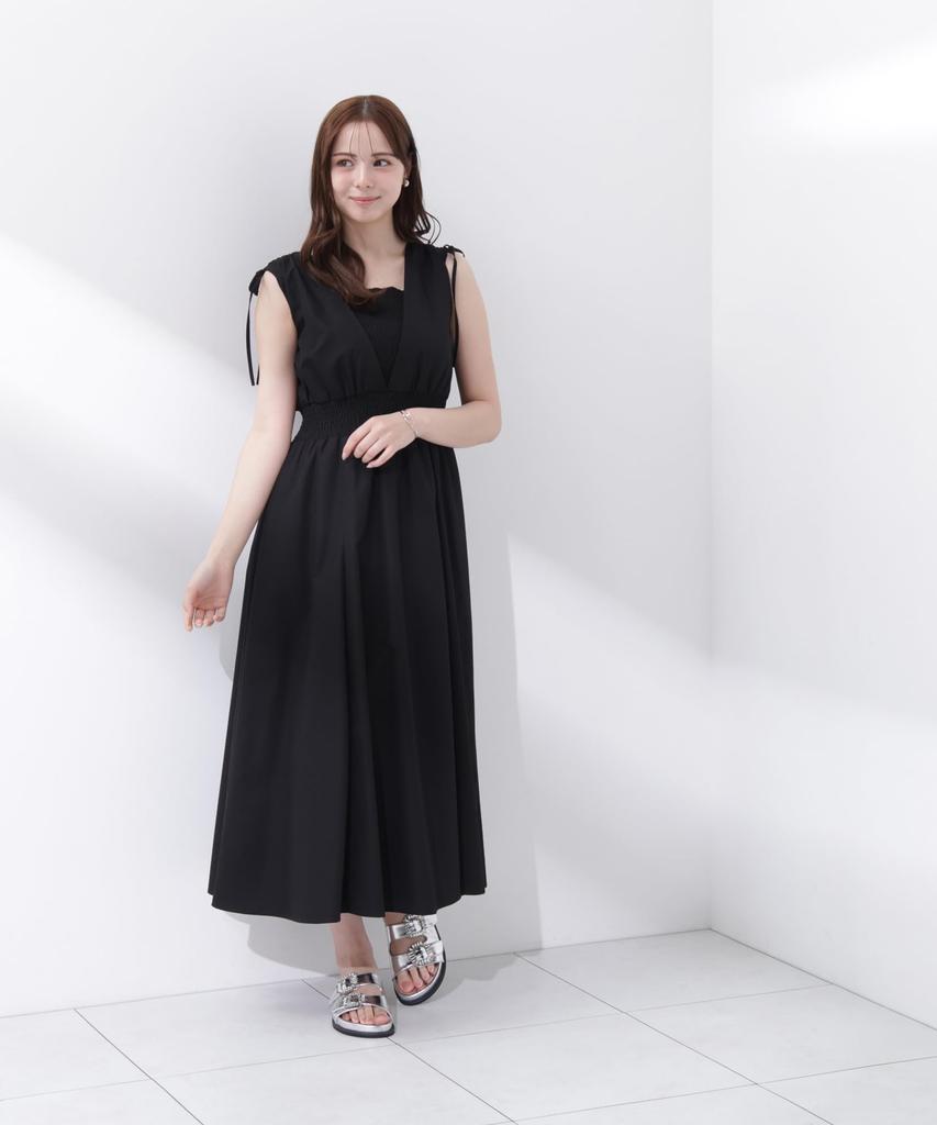 BODY Shoulder Ribbon Gathered Dress [PROPOTION DRESSING] [Black/S]