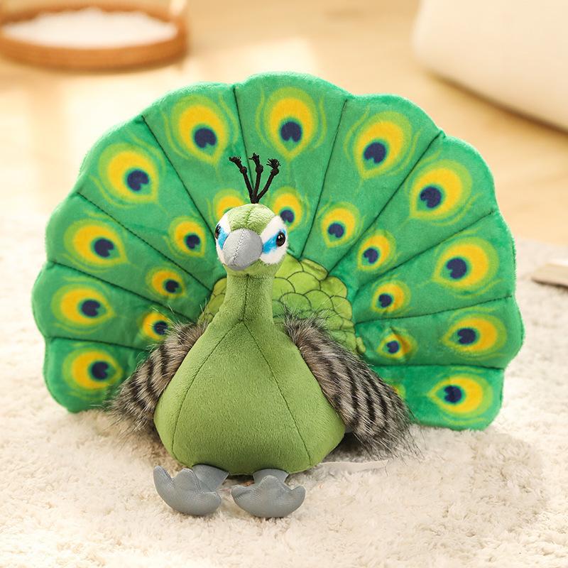 Cute Simulation Green Peacock Plush Toy Blue Peacock Doll Decorative Ornament Gift Bird Doll Zoo Souvenir Ornament Photo Props