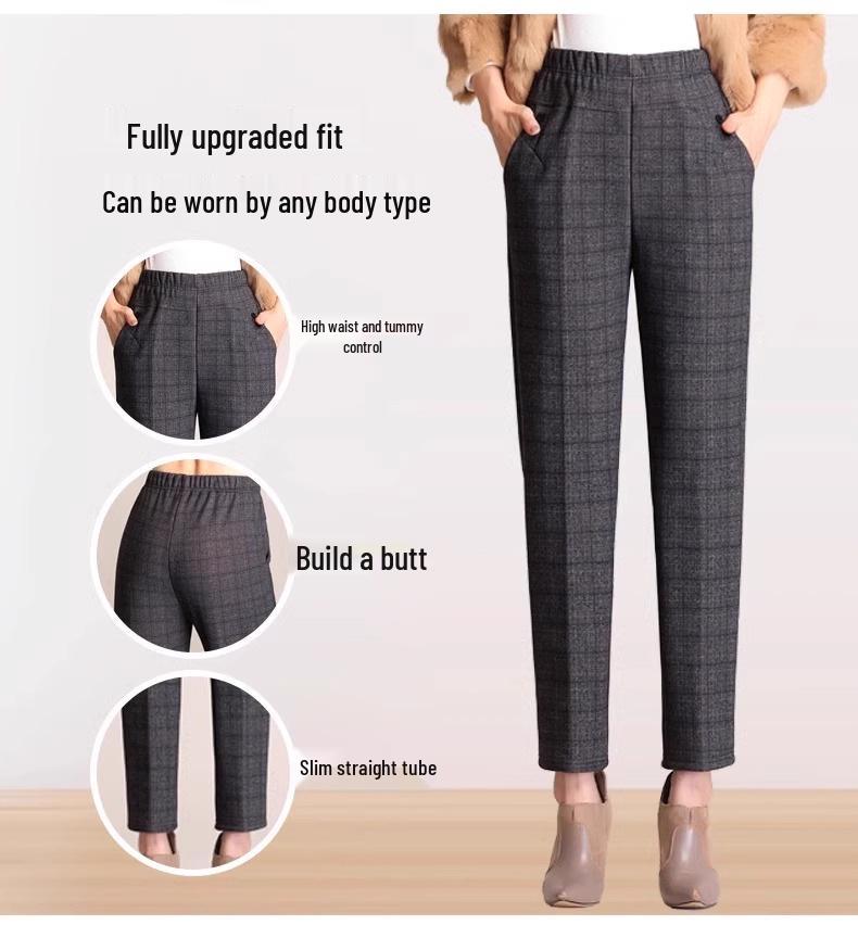 Fleece Pants for Middle-Aged & Elderly Women: Elastic Waist, High-Waisted, Straight-Leg, Loose Fit for Spring & Autumn Wear.