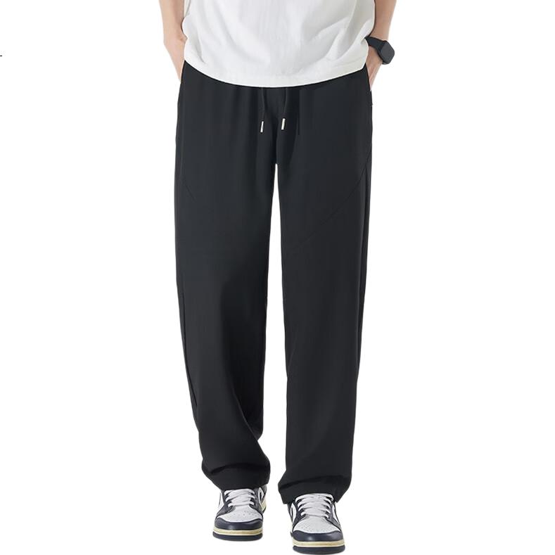 Foss Phil Men's Casual Pants, Spring And Summer Ice Silk Thin Simple Straight Comfortable Cool-Feeling Trousers, 008 Black L