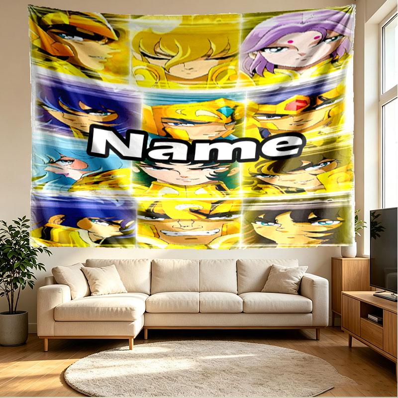 Custom Name Personalized Saint Seiya Print Tapestry, Wall Art Decor, Bedroom, Dorm, Apartment, LivingRoom, Party Backdrop, Gift for Birthday