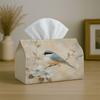 2D Flat,1pc Soft Nature Illustration - Tissue Box, Small Bird on Flowering Branch, Easy to Clean, Outdoor Party Supplies, Everyday Desktop Tissue Stor