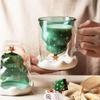 1 Pack 300ml/10 15oz Christmas Cup  Christmas Tree Glass with Snowflake Lid and Handle   Double Wall Insulated Glass Christmas