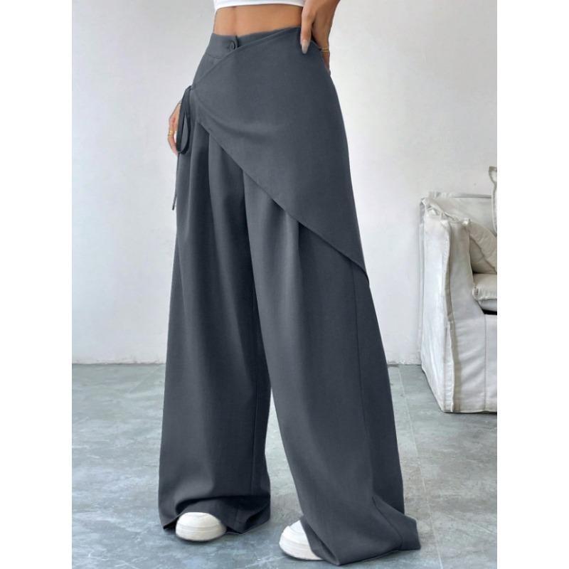 Pantaloni da Tuta Irregolari Larghi con Lacci per Donna Nuovo Design Slim a Gamba Larga per Donna Ufficio Monocolore Primavera Autunno Casual Moda Ufficio Pantaloni
