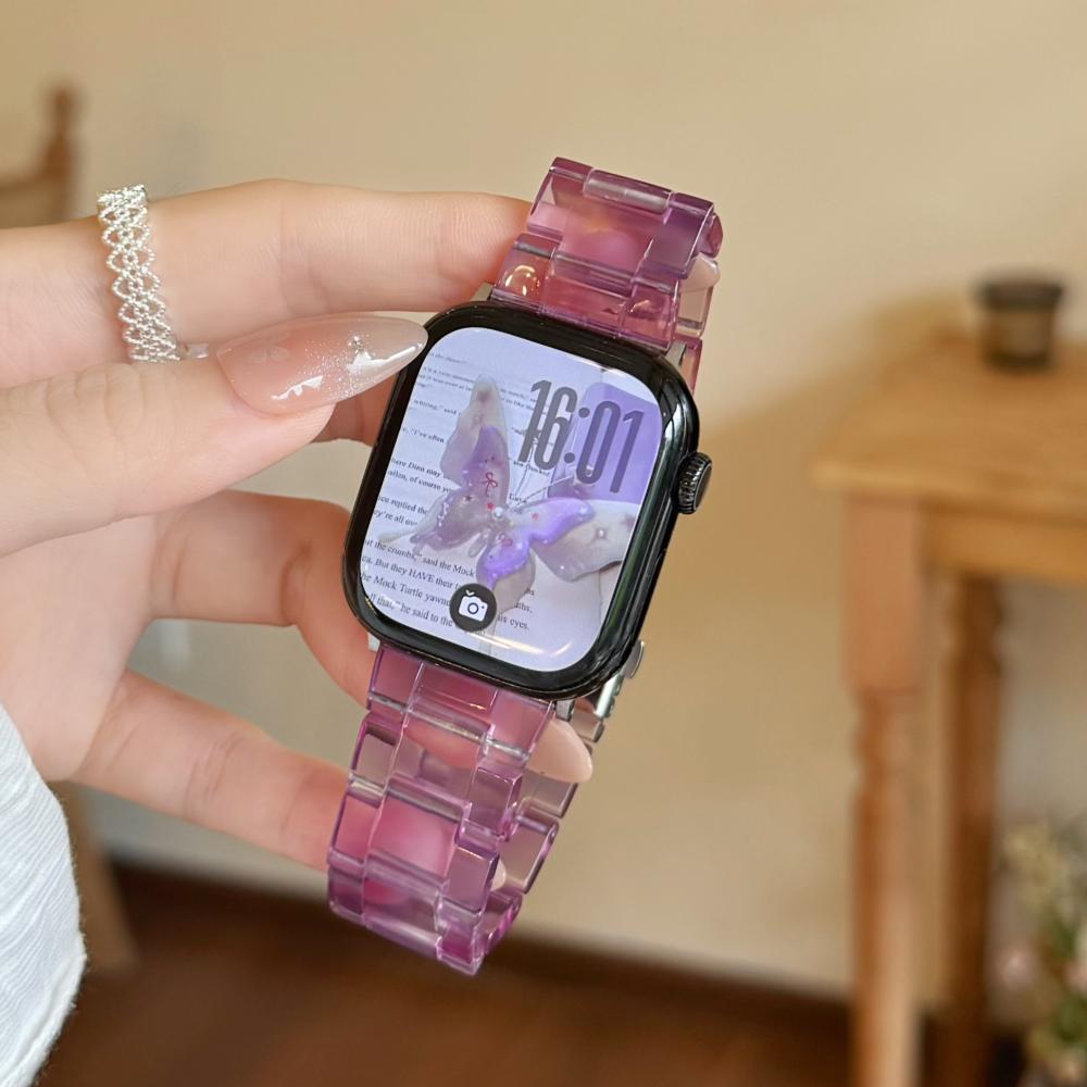 Marble Shell Pattern Resin Watch Band Butterfly Buckle Strap Compatible with Apple Watch Series 1–11 / SE / Ultra Fits 38–49mm