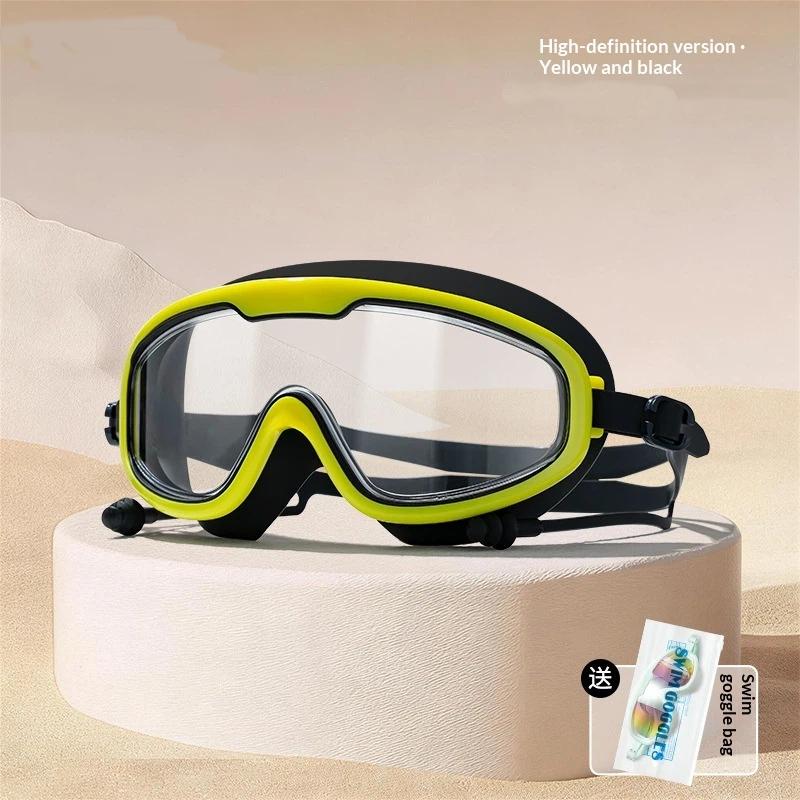 Large Frame Adult Swimming Goggles Anti Fog Uv Protection Waterproof Swim Glasses With Ear Plugs For Pool Beach