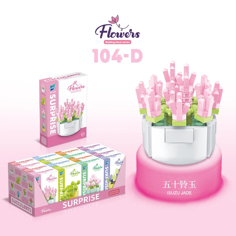 Children'S Educational Small Particle Mosaic Building Block Flower 104 Series 32 Potted Plant Simulation Rose Succulent Building Block Toy