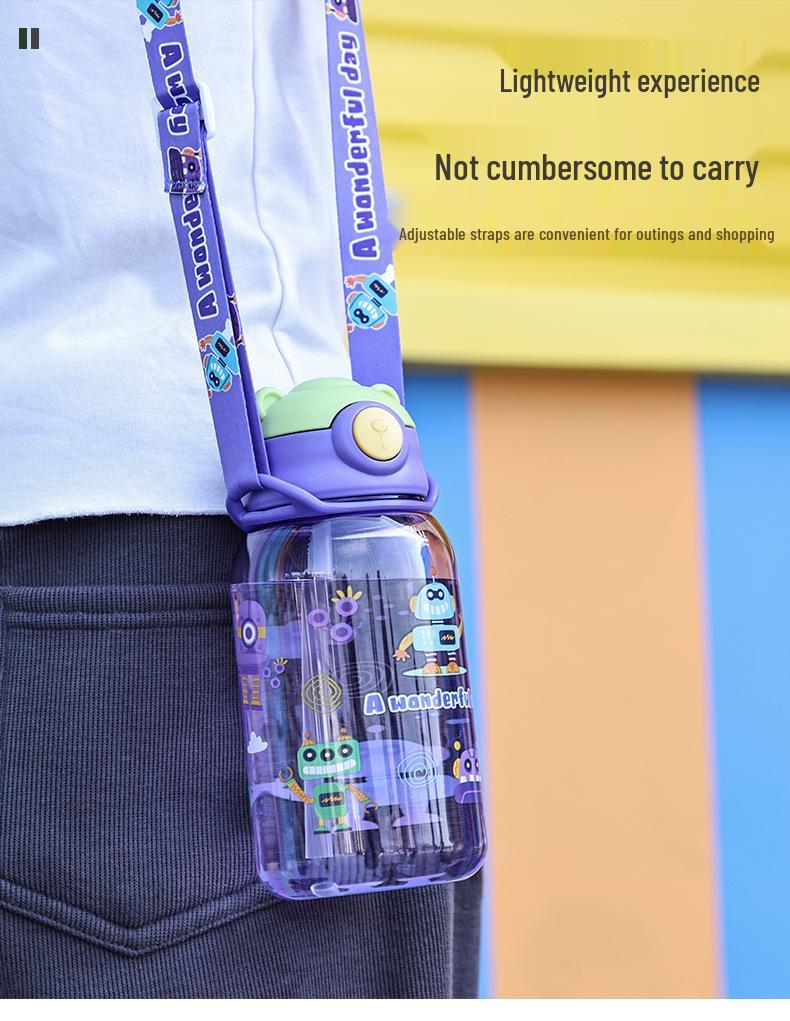 Portable Children's Straw Water Bottle with Strap for Elementary Students