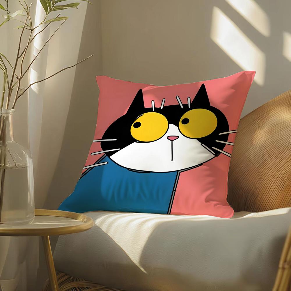 Funny And Silly Cat Pattern Pillow Case Double-Sided Plush Sofa Cushion Covers Organic Breathable Invisible Zipper