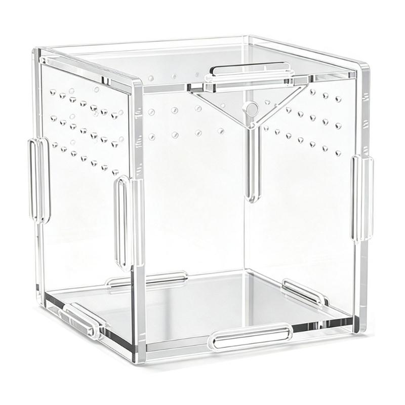 Klare Lebensraumbox für kleine Reptilien Tiere, Beobachtungsfenster Acrylgehege Belüftetes Design mit seitlichen und oberen Luftöffnungen