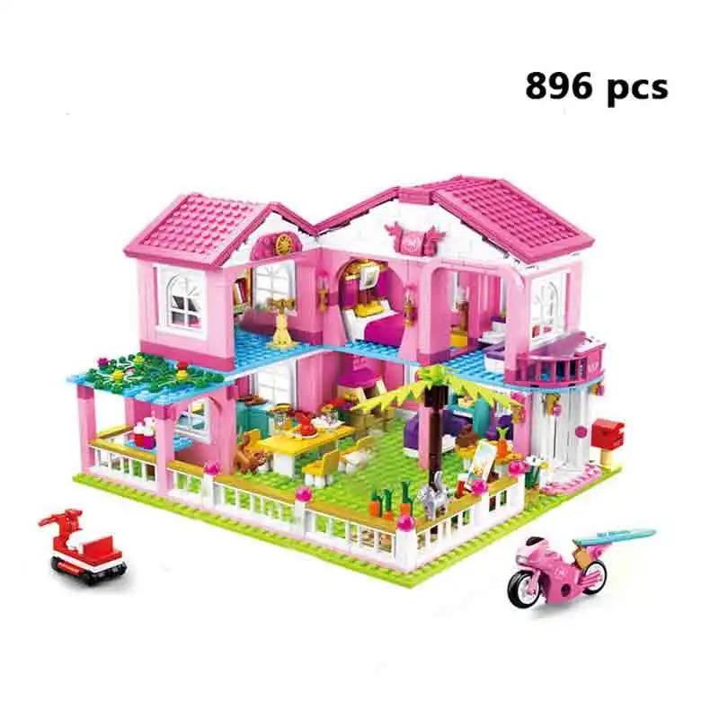 1018 Pcs City 1 Change 3 Summer Double-storey Villa House Slide Building Blocks Friends DIY Garden Flower Figures Bricks Toys